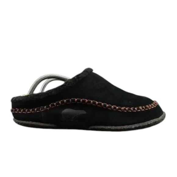 Sorel Shoes Mens 8 Slippers Falcon Ridge Slip On Leather Faux Fur Casual Black - Picture 1 of 15
